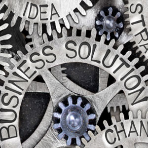 Gears with the words "business solution"  - Big Catch Consulting
