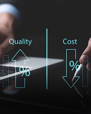 Two arrows, one representing quality and the other representing cost - Big Catch Consulting
