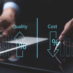 Two arrows, one representing quality and the other representing cost - Big Catch Consulting